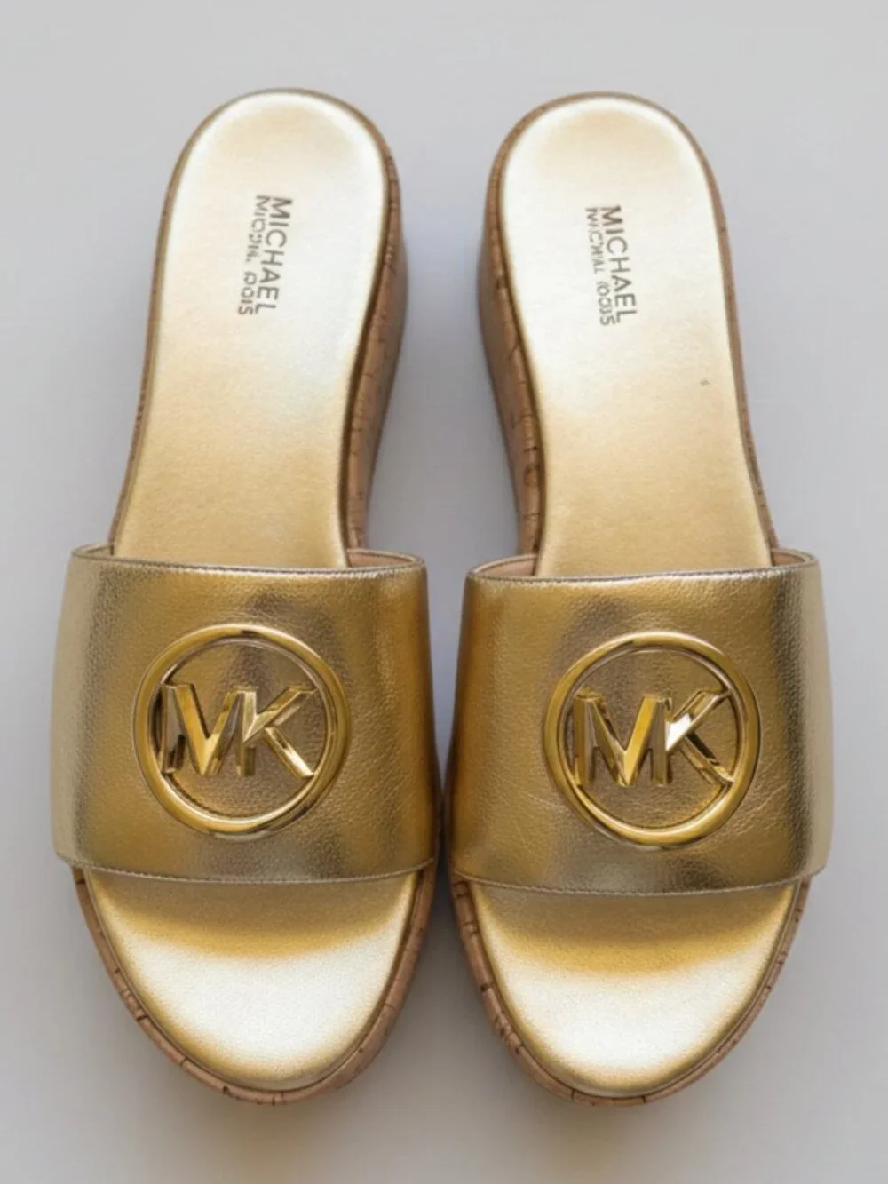 Michael Kors Gold Cork Wedge Sandals Size 8